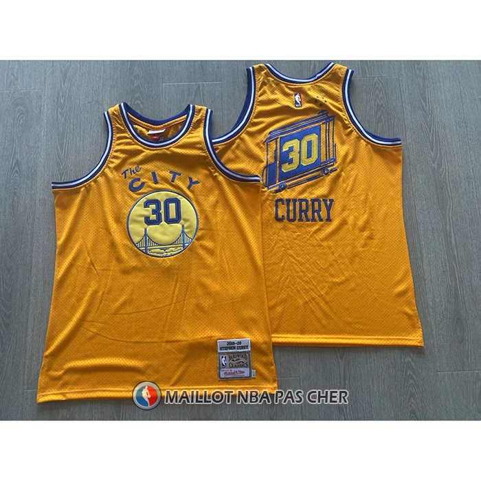 Maillot Golden State Warriors Stephen Curry NO 30 Mitchell & Ness 2019-20 Jaune